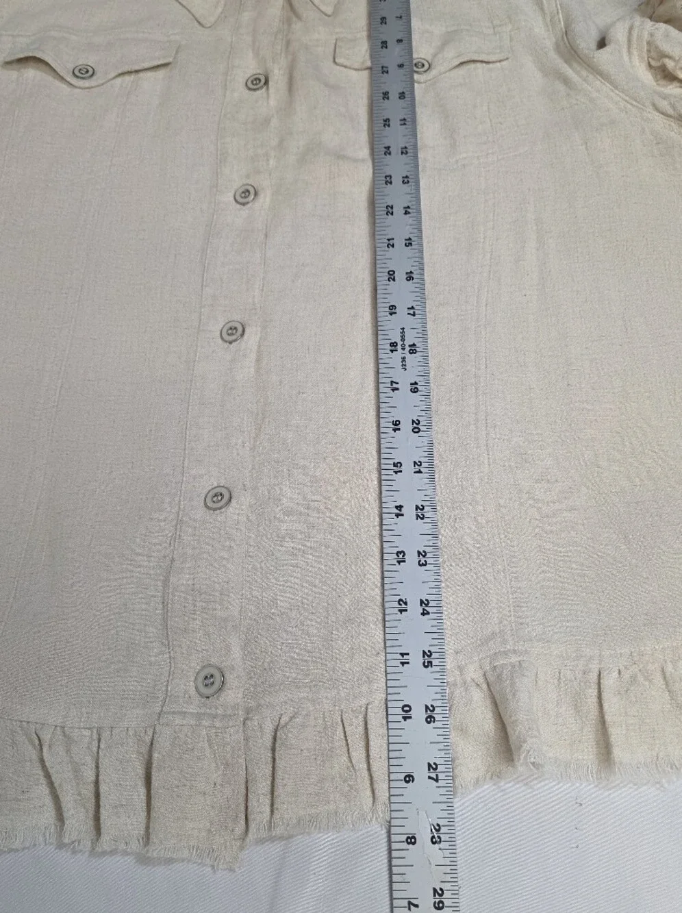 Slim-Sation Womens Size 2X Cream Button-Down Shirt with Frayed Trim - Picture 3 of 9
